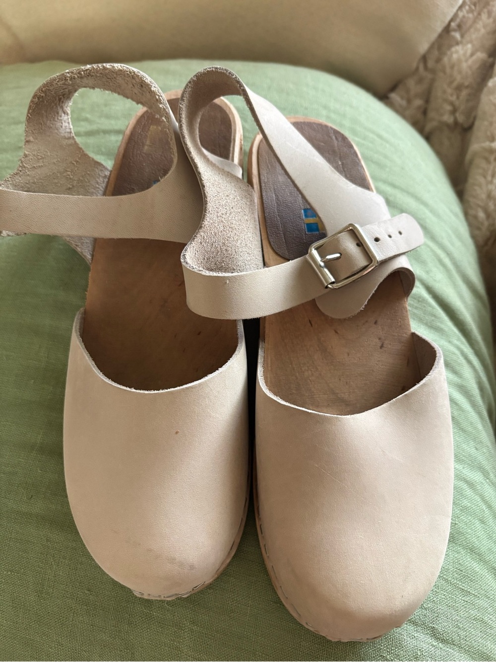 MIA Cream Leather Slingback Clogs with Buckle